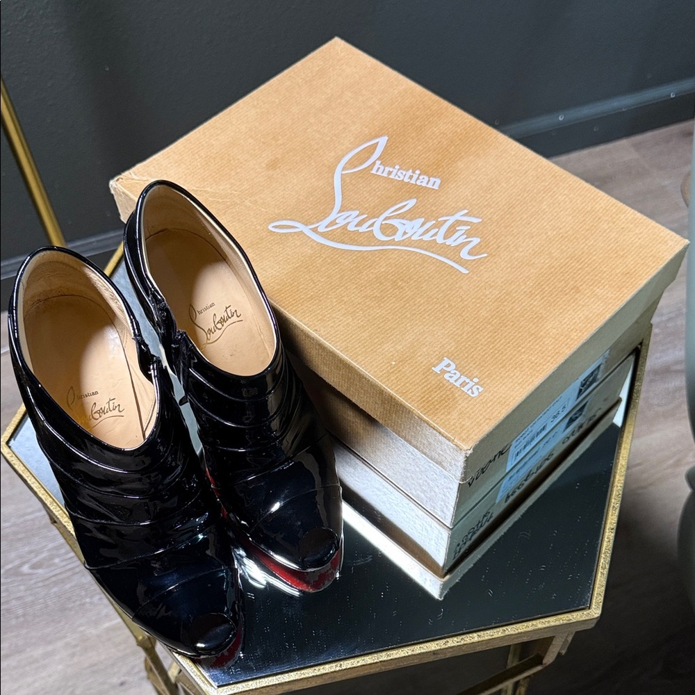 Christian Louboutin Patent Peep-toe Ankle Bootie
